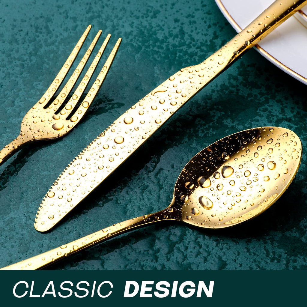 Gold Silverware Set, 24-Piece Food Grade Stainless Steel Gold Flatware Set, Kitchen Utensil Set Service for 6, Mirror