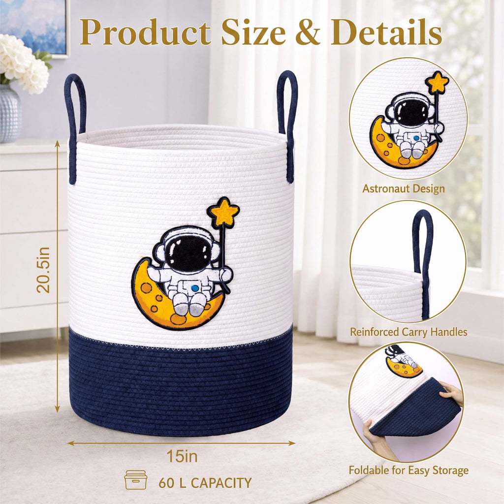 Space Astronaut Laundry Hamper Large Cotton Rope Storage Basket