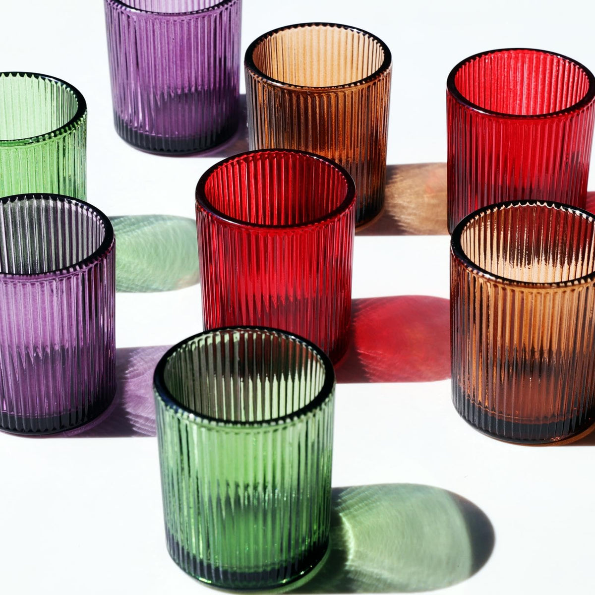4 Colors Ribbed Glass Votive Candle Holders for Fall Decor, Set of 12