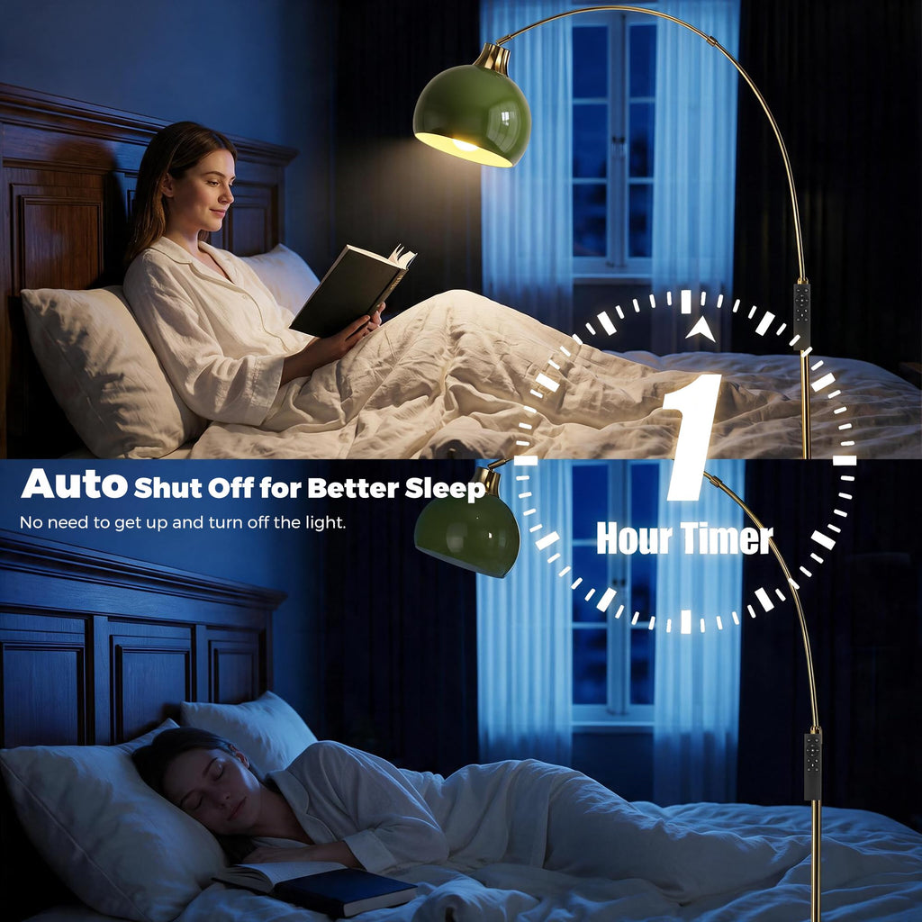 Inspired Arco Style 75" Modern Arc Floor Lamp, Standing Lamp with LED Bulb, Green Glass Shade
