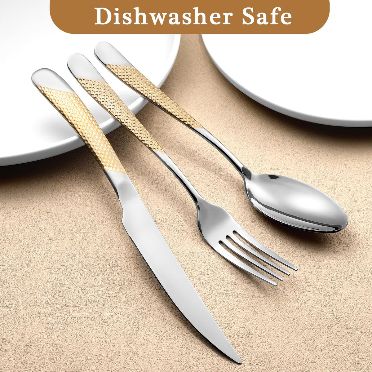 24 Piece Gold Hammered Silverware Set for 6, Premium Food-grade Stainless Steel Flatware Set, Luxury Design & Mirror