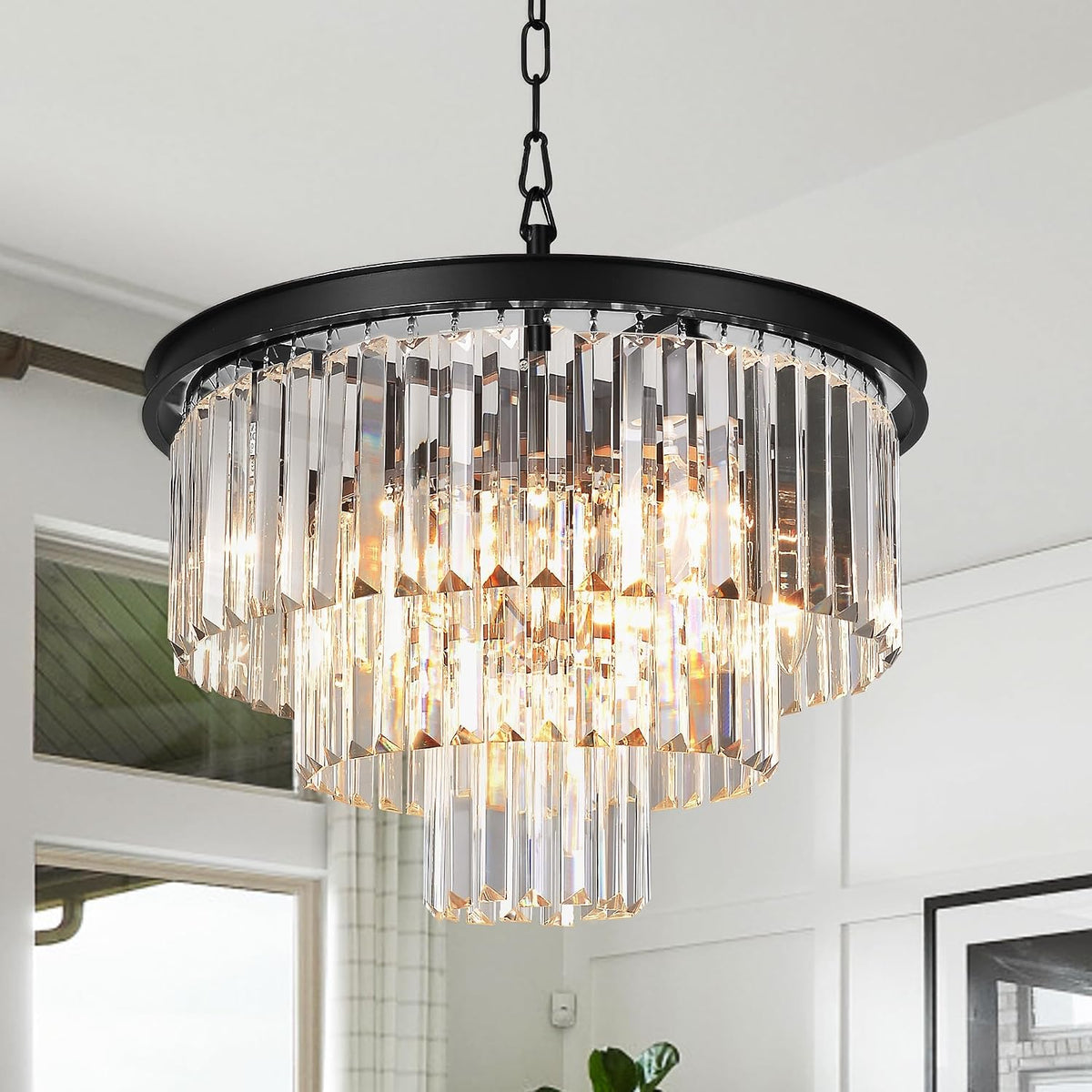 8-Light 3-Tier Modern Crystal Chandelier, Layered Round Fixture for Dining Rooms