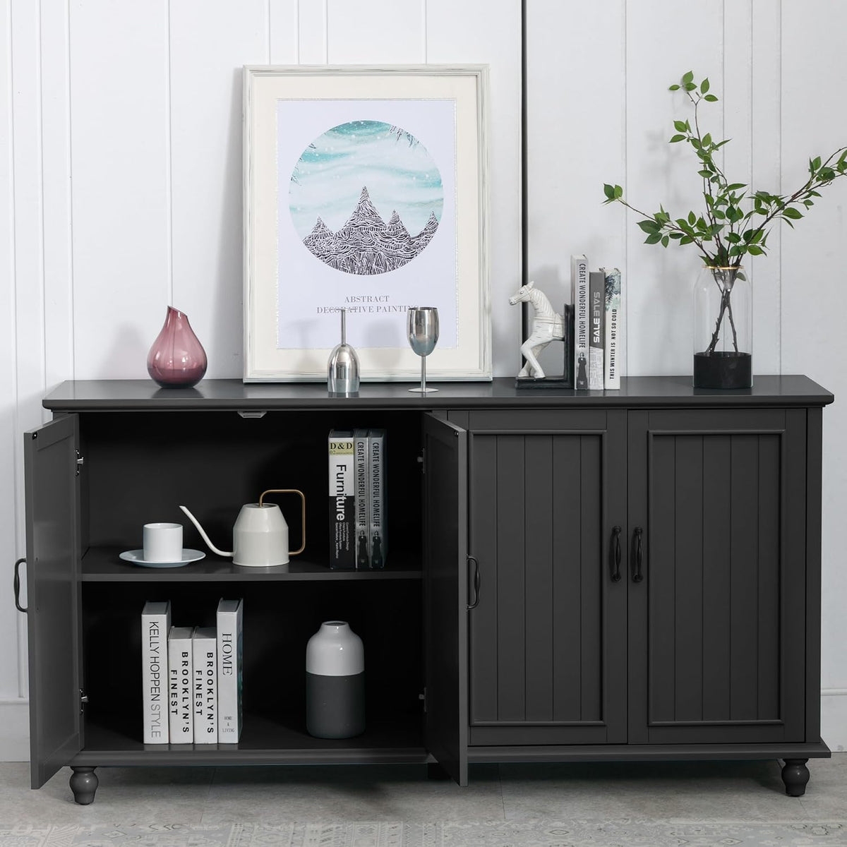 62'' Coffee Bar Cabinet Kitchen with Storage, Buffet Cabinet with Storage, Sideboard Buffet for Dinning Room