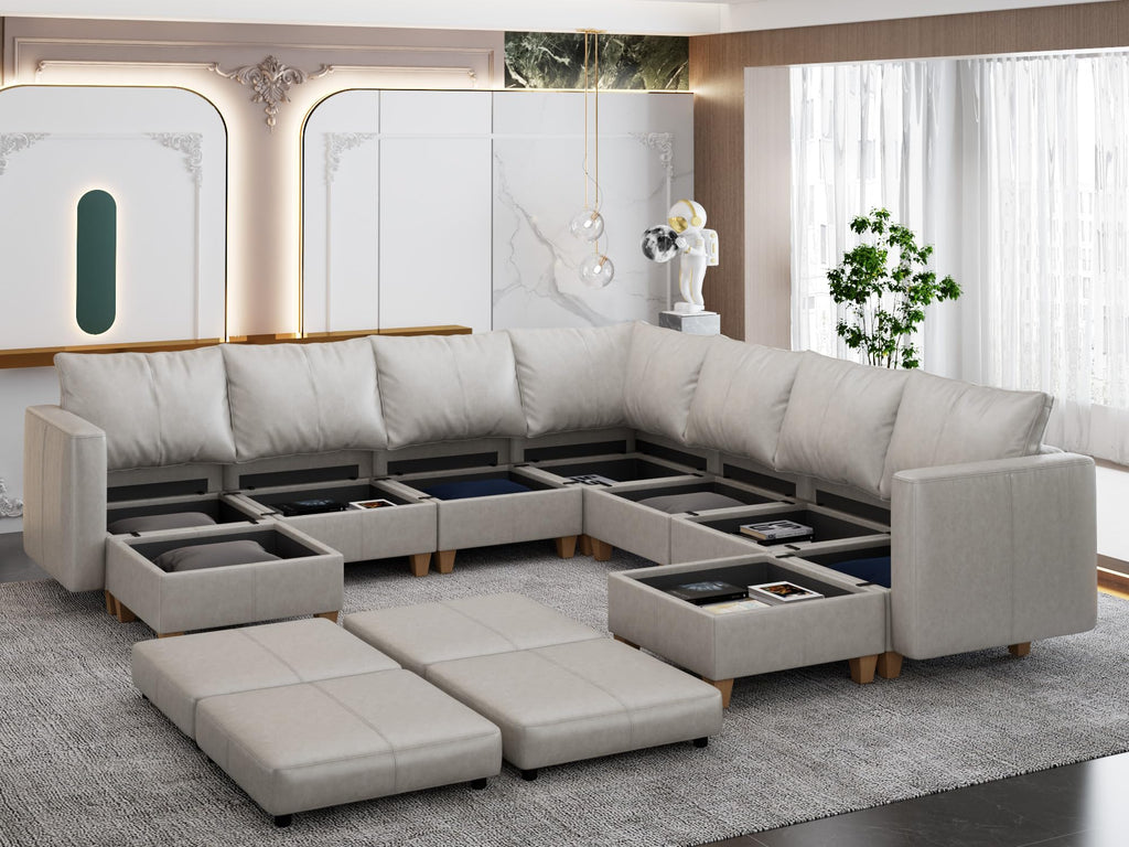 Faux Leather Sectional U Shaped Modular Couch