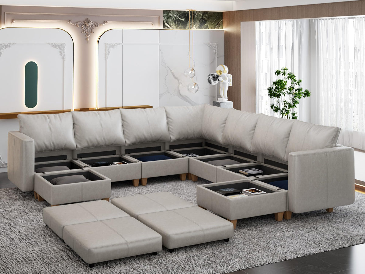 Faux Leather Sectional U Shaped Modular Couch