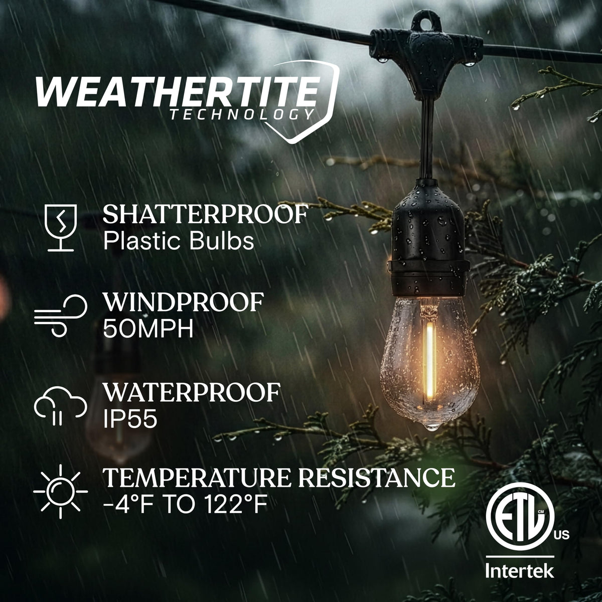 Ambience Pro 105Ft LED String Lights - 2W Commercial Grade Patio Lighting Outdoor Waterproof - Heavy Duty Dimmable