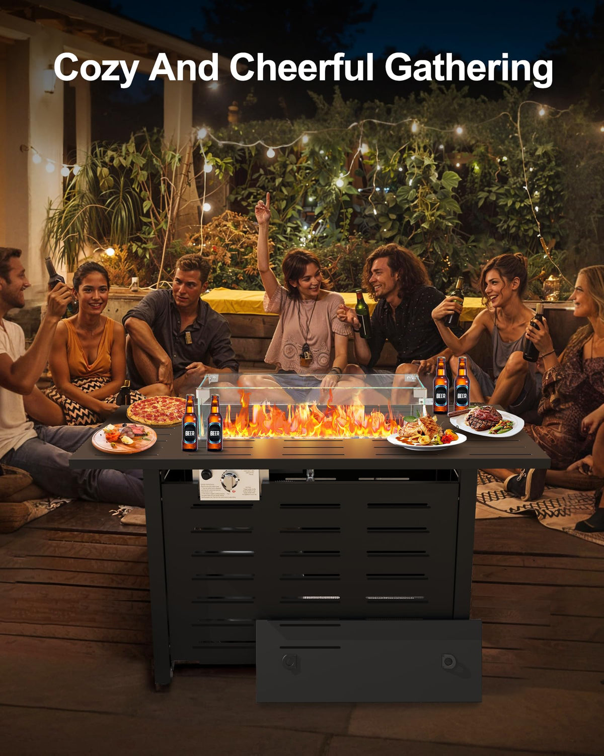 44" Outdoor Propane Fire Pit Table, 48, 000 Btu Lp Gas Rectangular Fire Table with Ignition Systems and Lid, Outdoor