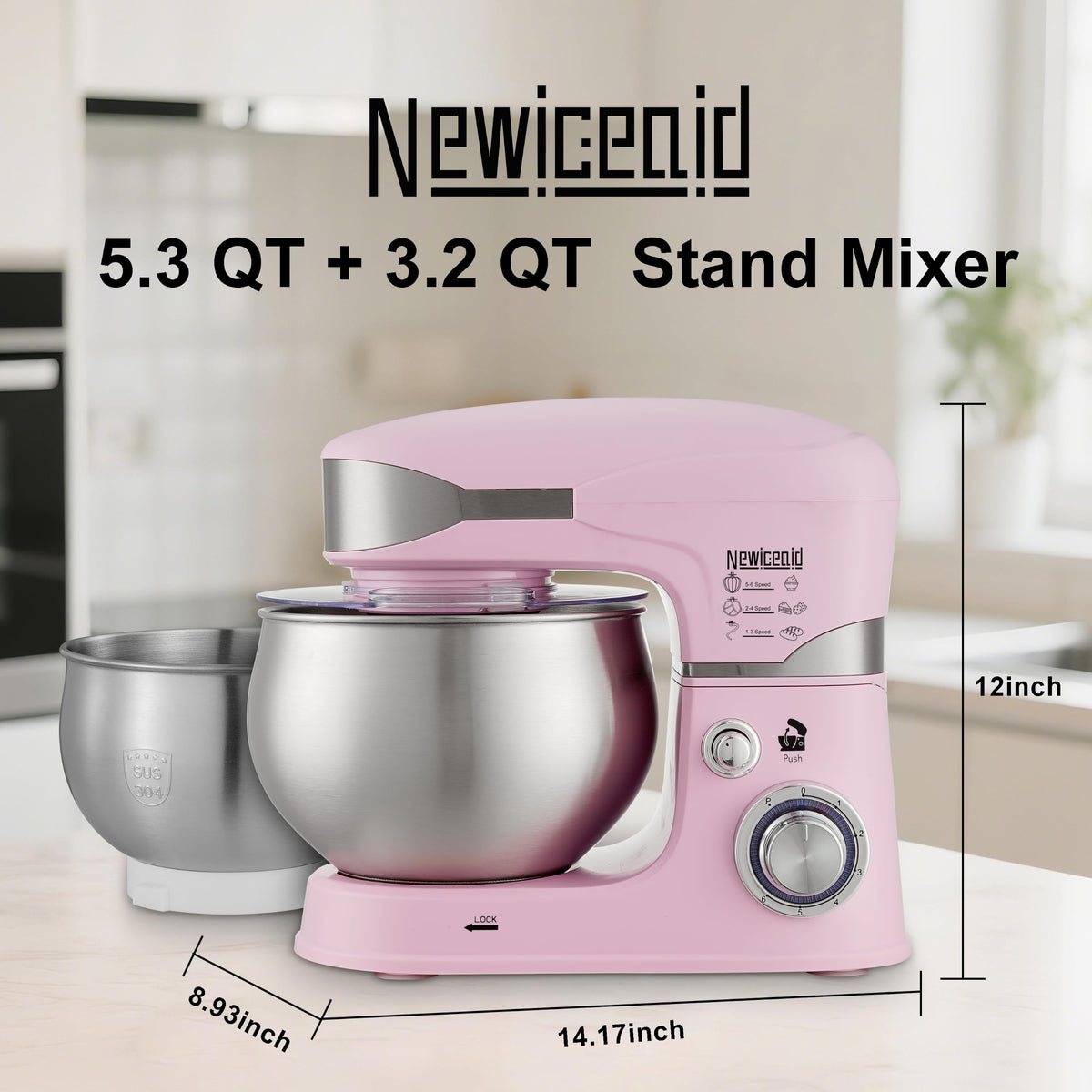 6-Speed 5.3QT+3.2QT Two-Bowl Stand Mixer, SAKURA PINK