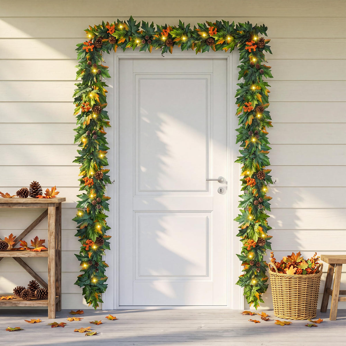 6ft Lighted Fall Garland with 30 Lights & Automatic Timer & Maple Leaves