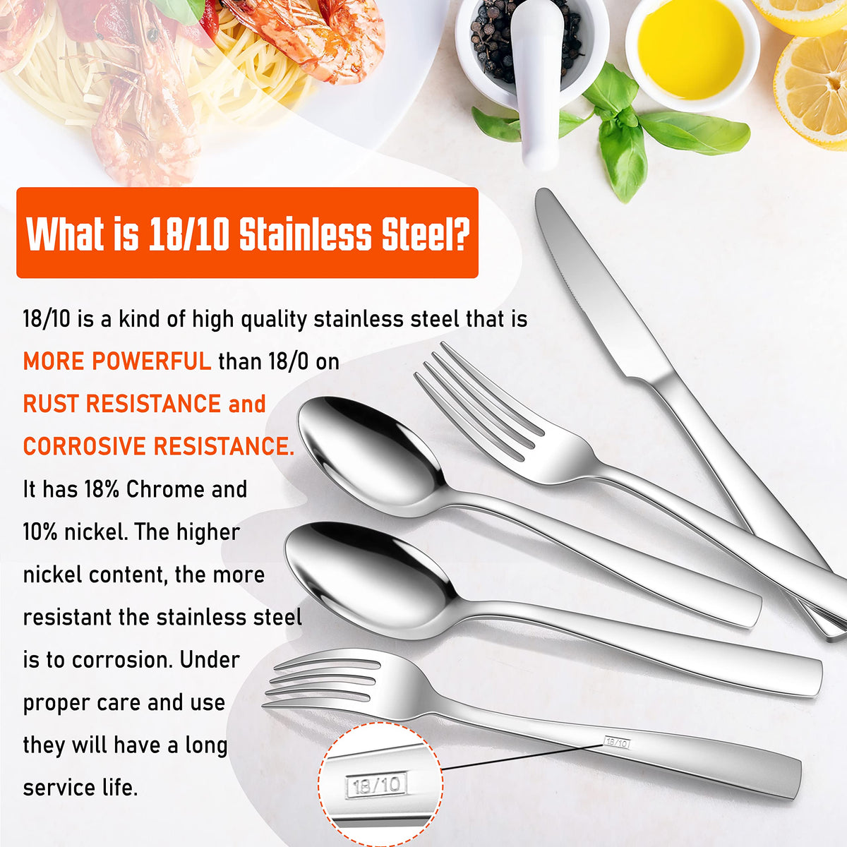 18/10 Stainless Steel Flatware, 60-Piece Silverware Set for 12