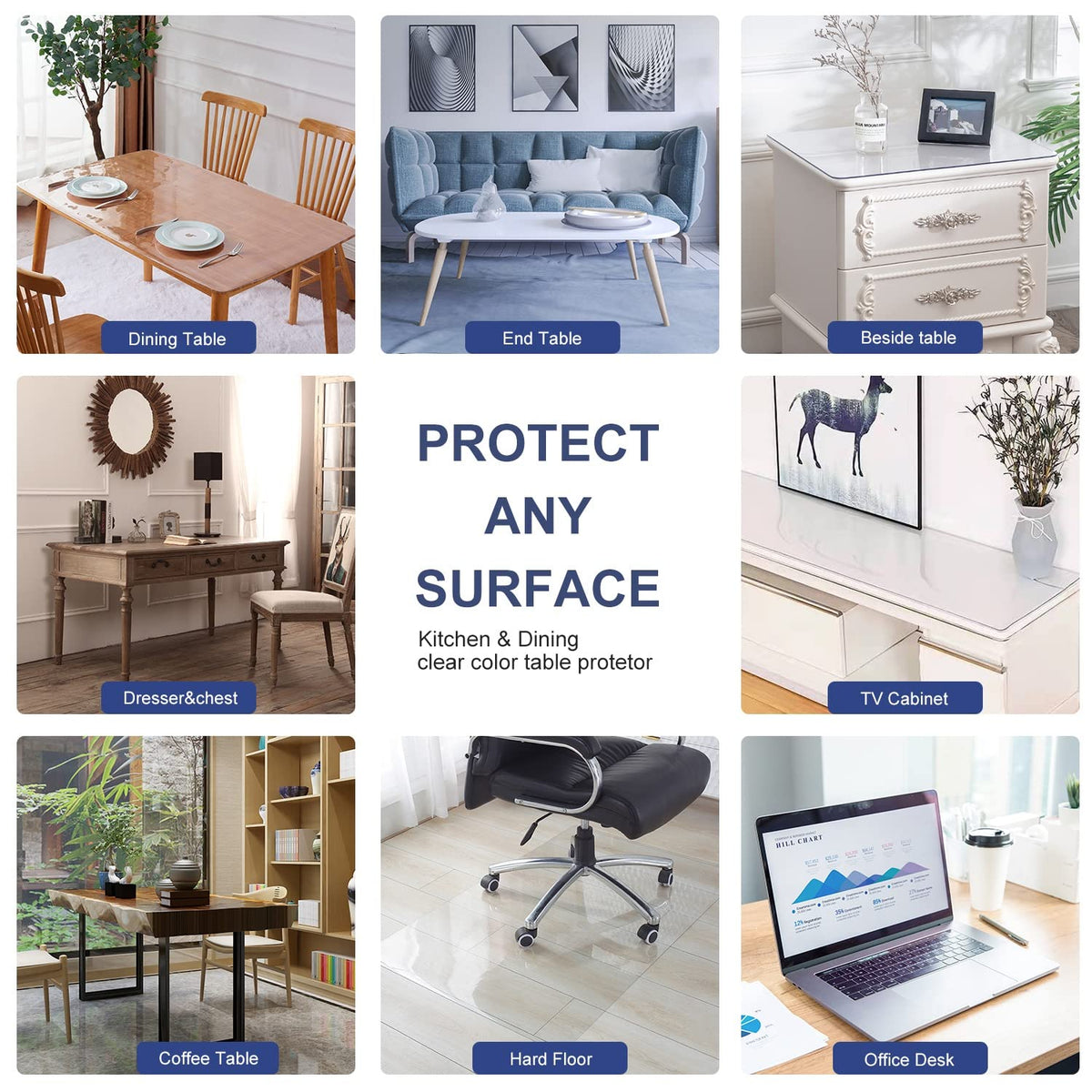 Clear Plastic Protector Wood Furniture Table Topper Protective Cover Dining Living Room Countertop Thick PVC