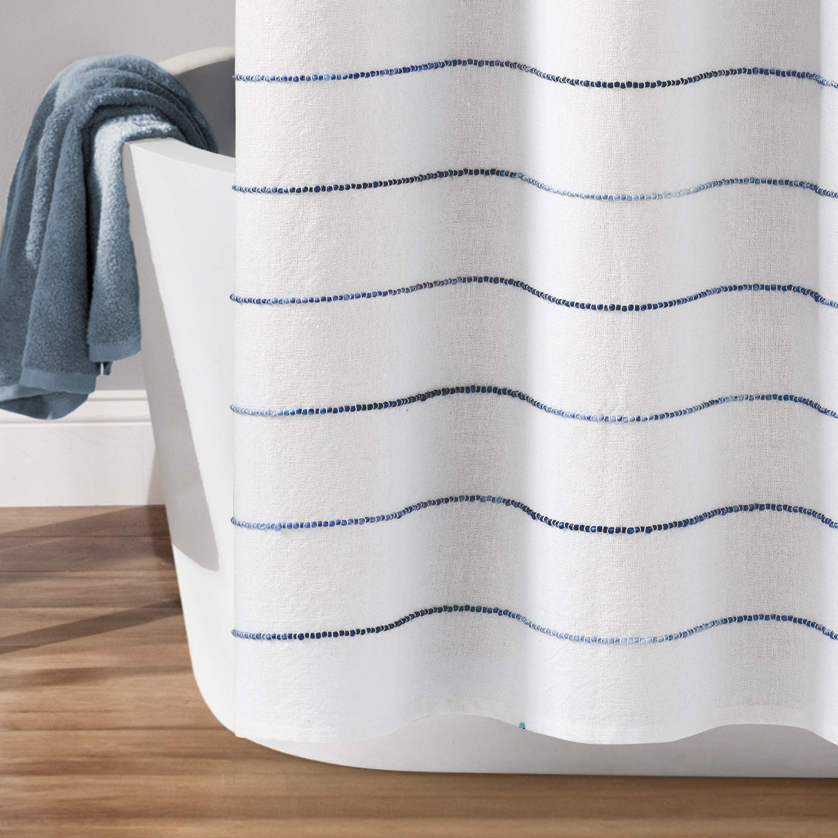 Ombre Stripe Yarn Dyed Recycled Cotton Blend Single 72" W x 78" L Navy/Multi - Extra Long - Boho, Farmhouse & Coastal