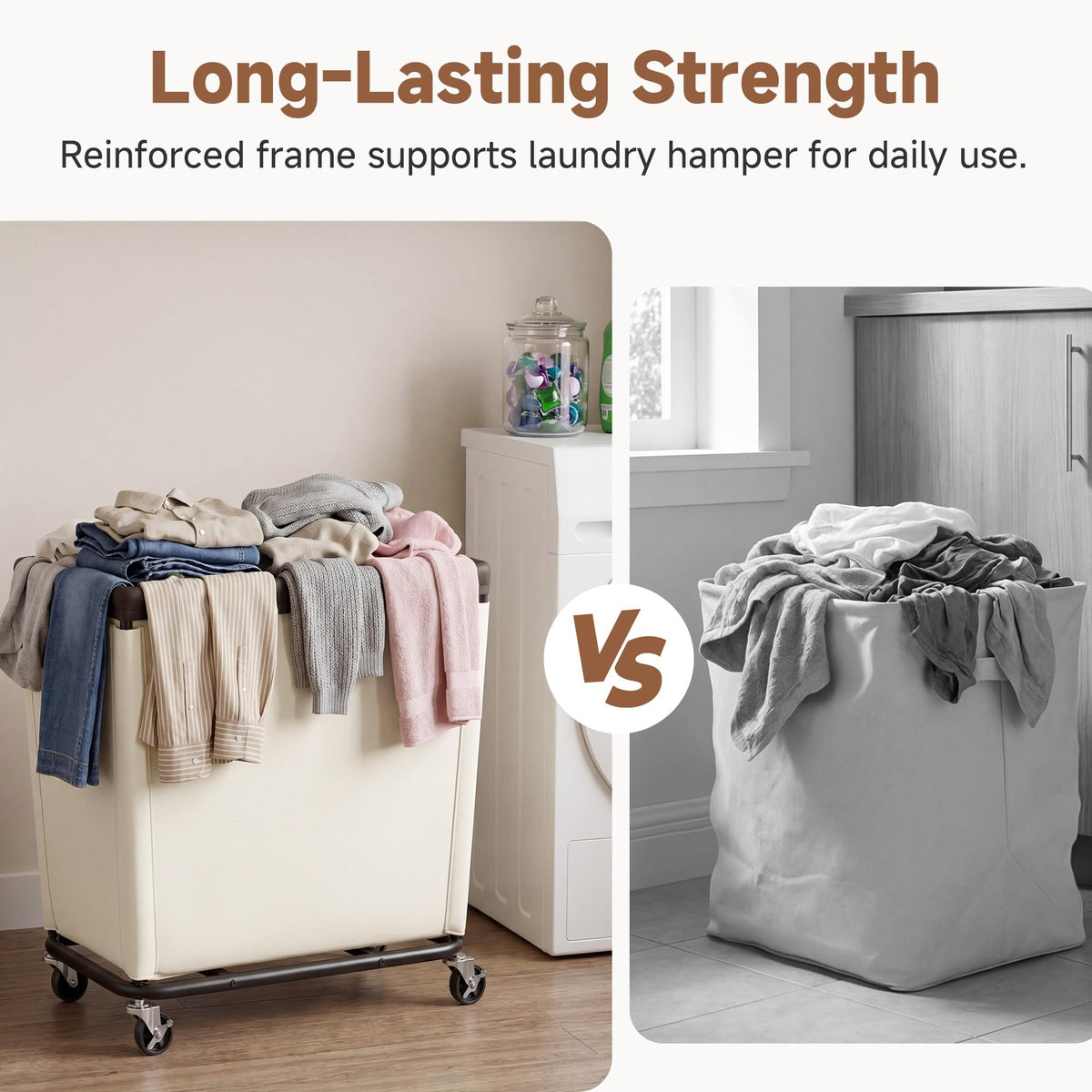 Hamper with Wheels, 310L Large Beige Basket Cart
