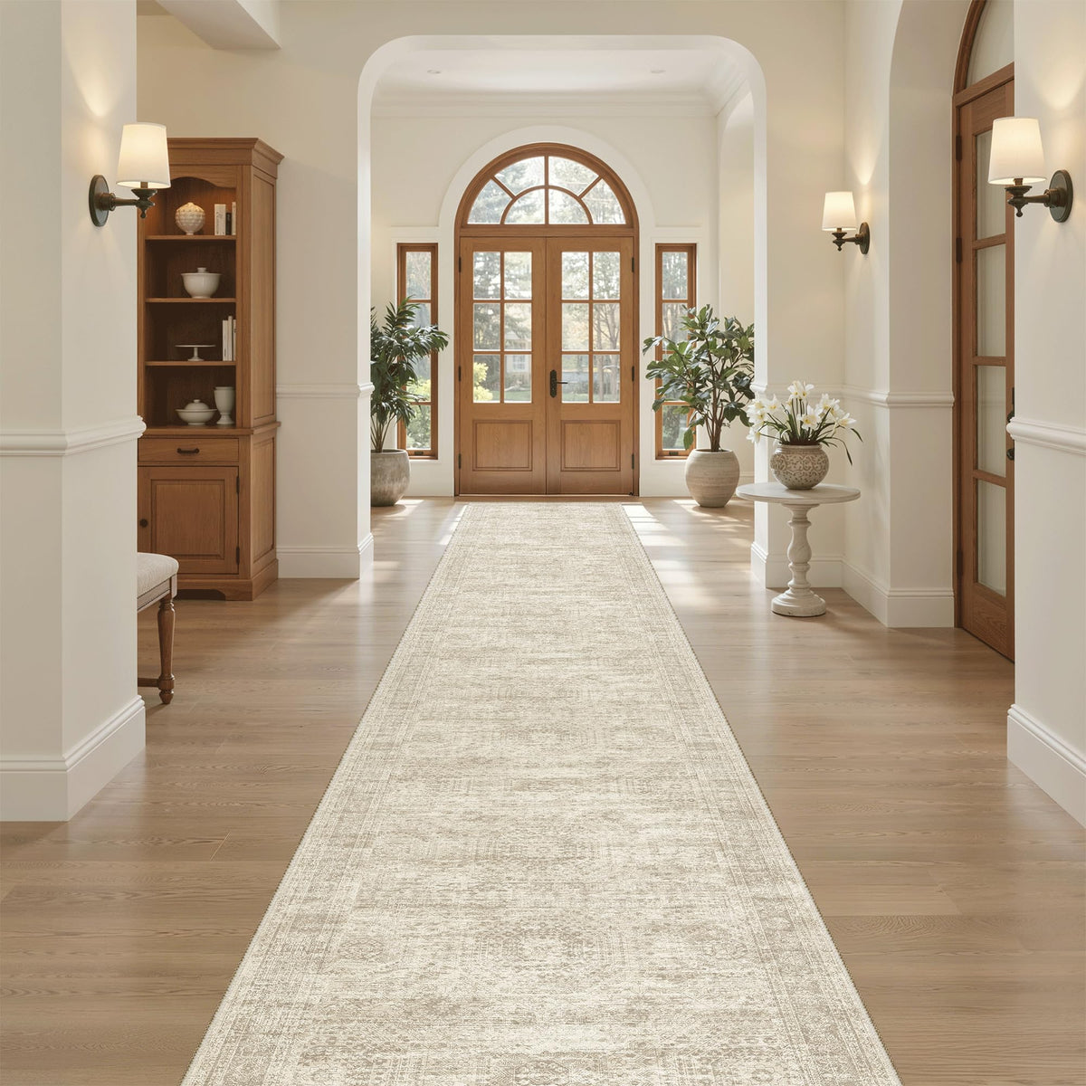 Hallway Runner Rug 2'6" x 16' Washable Long Kitchen Rugs Beige