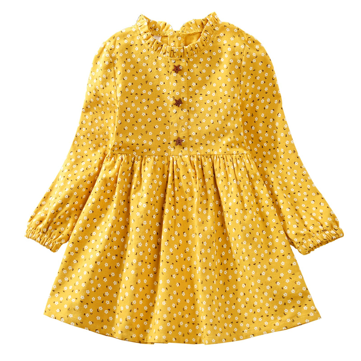 Toddler Baby Girls Floral Dress Long Sleeve Cotton Dress Fall Winter Midi Dress Little Girl Dress Yellow