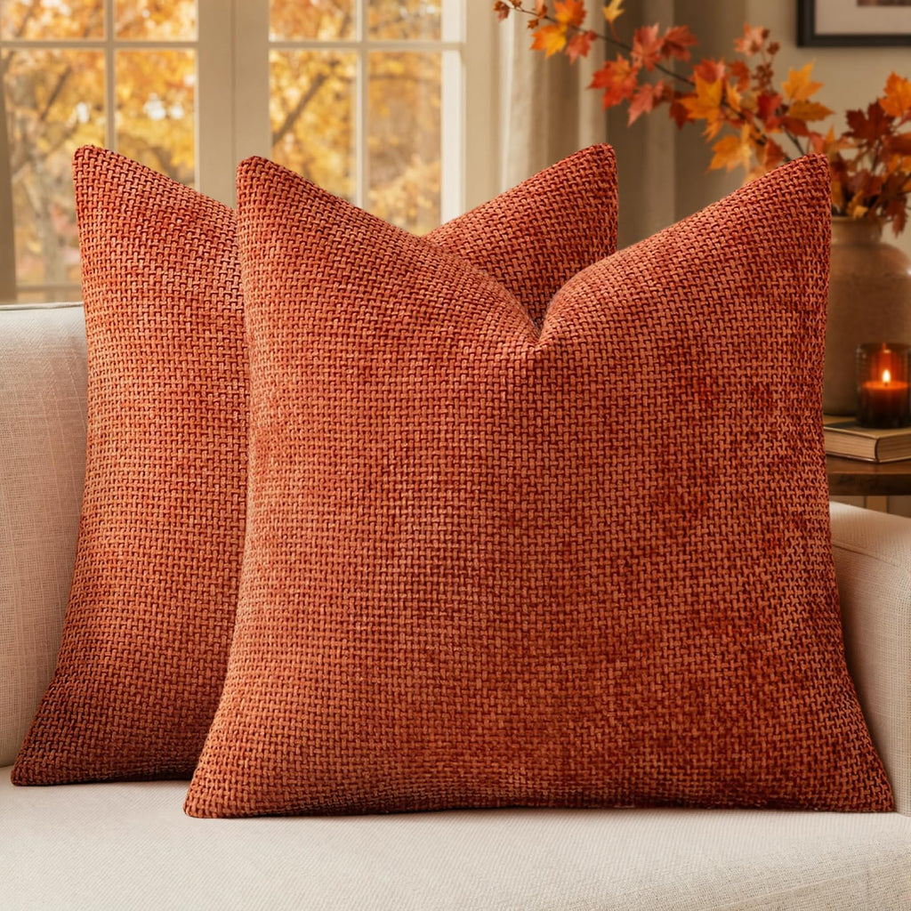 Fall Decorative Couch Throw Pillow Covers 20x20 Burnt Orange 2 Pack
