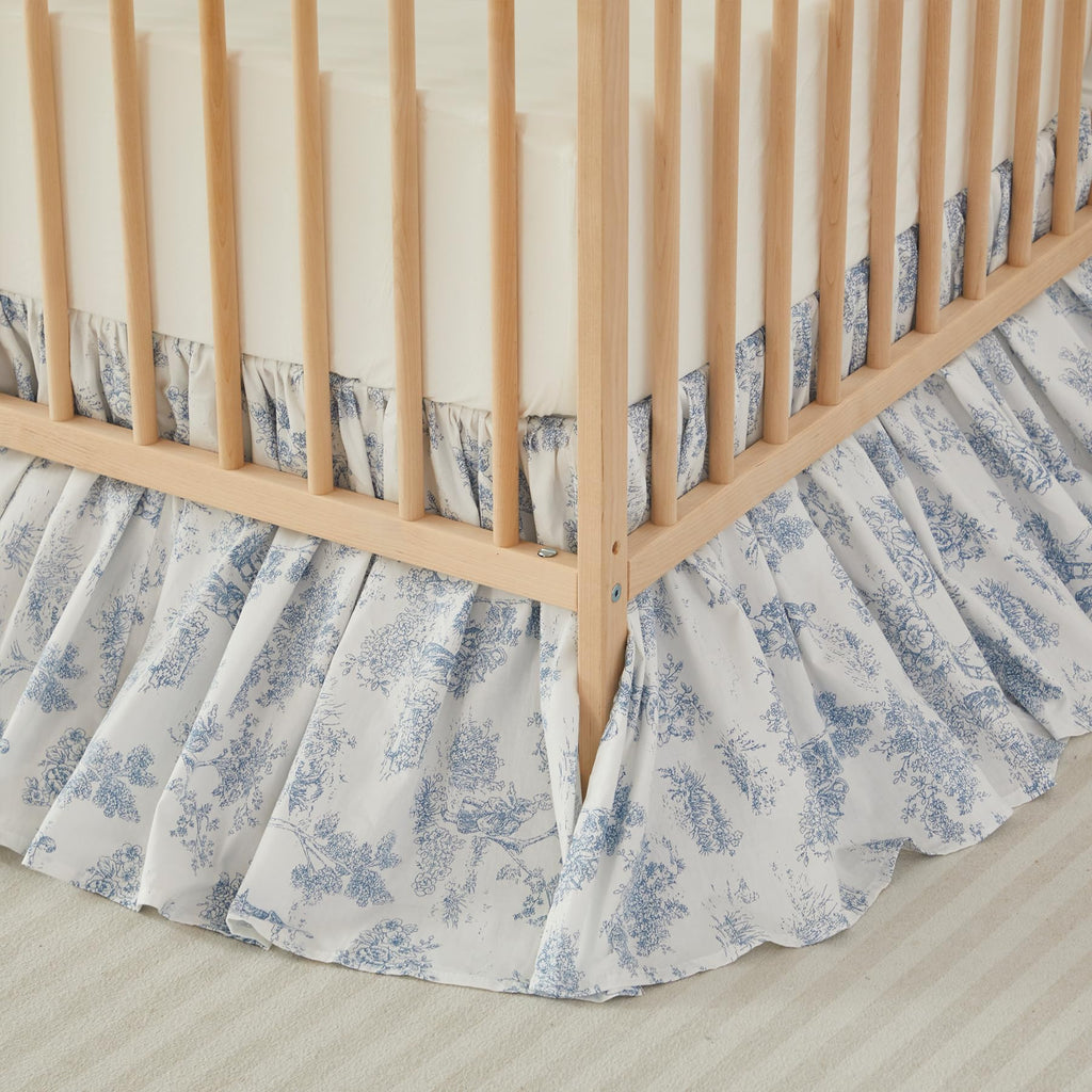 French Country Toile Floral Print Cotton Crib Skirt Toddler Bedskirt Baby Nursery Crib Bed Skirt Boho Bohemian