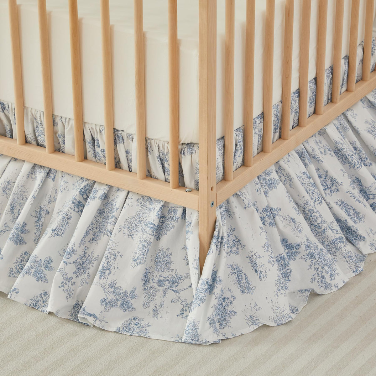 French Country Toile Floral Print Cotton Crib Skirt Toddler Bedskirt Baby Nursery Crib Bed Skirt Boho Bohemian