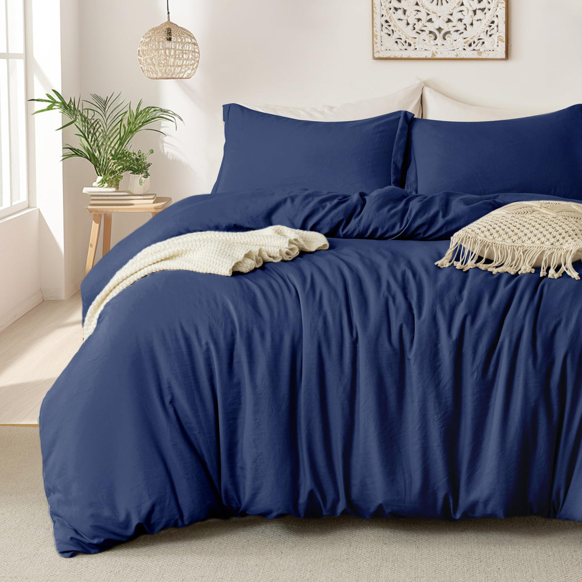 Duvet Cover Ultra Soft Comforter Cover Set 3pcs, Navy Blue