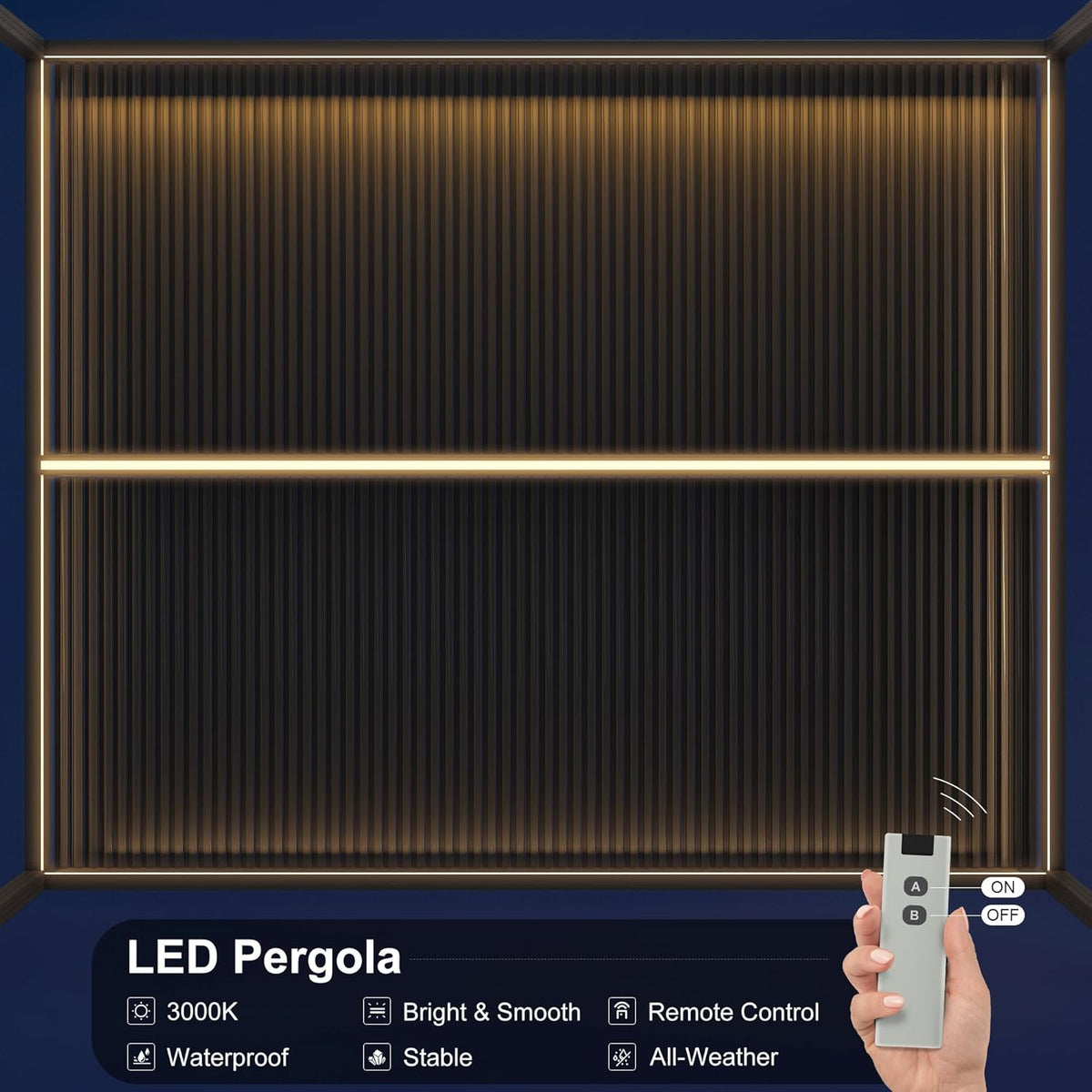 LED Louvered Pergola 94AS 12'x 16' Full Aluminum Frame and Adjustable Roof Integrated Strip Lights Deck Garden Patio