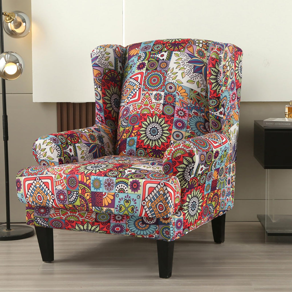 Wing Chair Slipcovers Elastic Boho Printed Wingback Chair Covers 2 Pieces Wingback Armchair Slipcover Stretch Chair