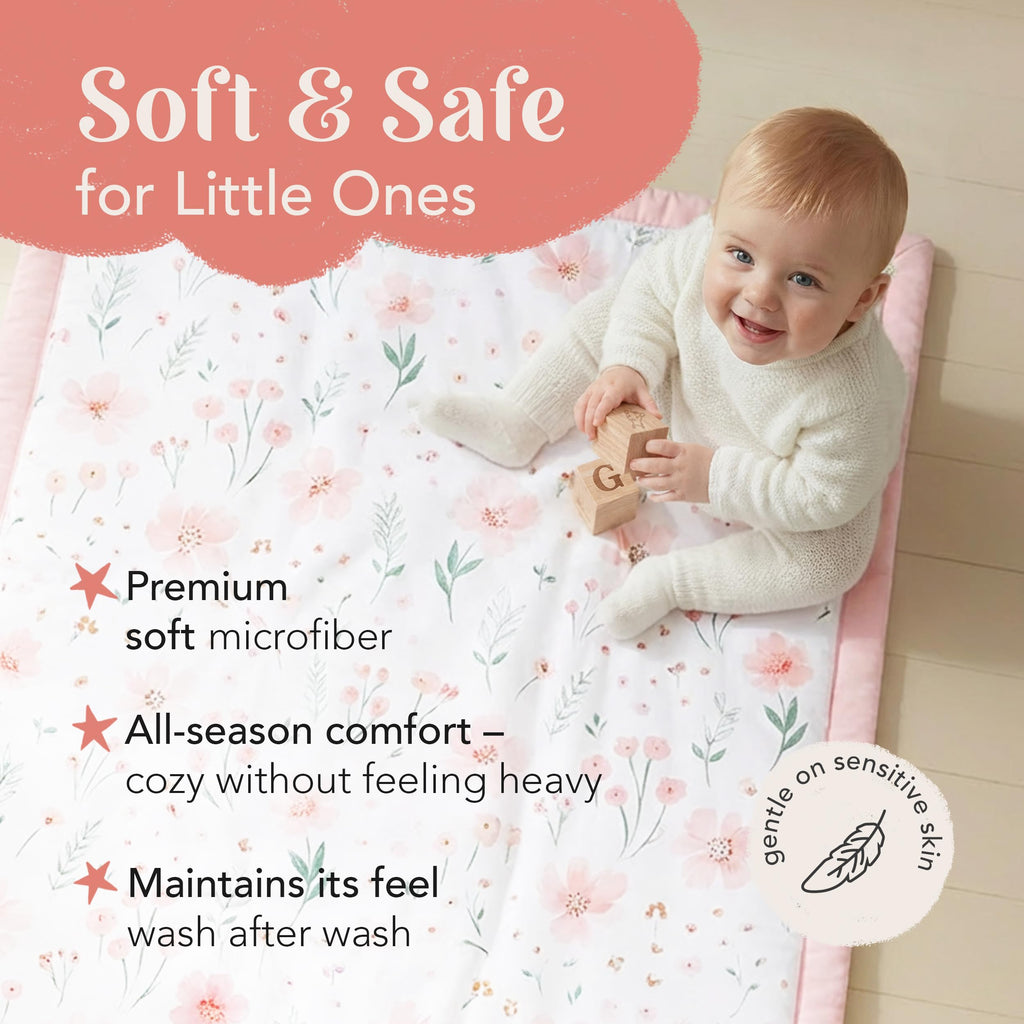 The Hōmistry 3-Piece Baby Crib Sheets Bedding Set for Boys & Girls - Reversible Quilt, Fitted Sheet, Crib Skirt