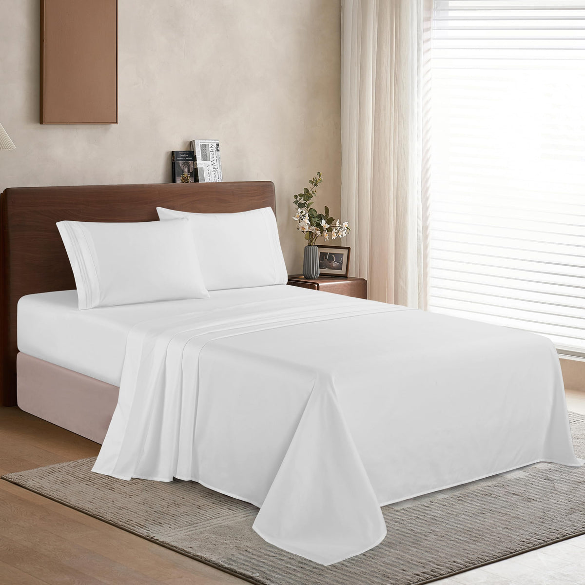 Luxury 1500 Premium Hotel Quality Microfiber 4-Piece Sheet Set - Wrinkle Resistant, All Around Elastic Fitted Sheet