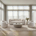 3-Piece Curved Sofa Set, Beige Boucle with Swivel Chairs
