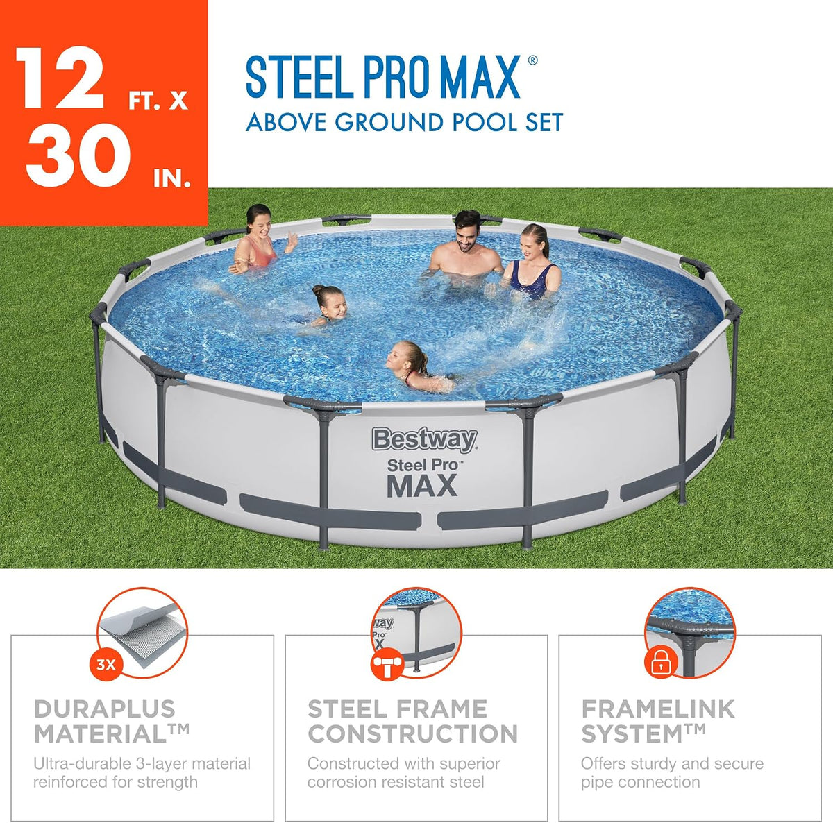 Steel Pro MAX 12' x 30" Above Ground Pool Set with Filter Pump