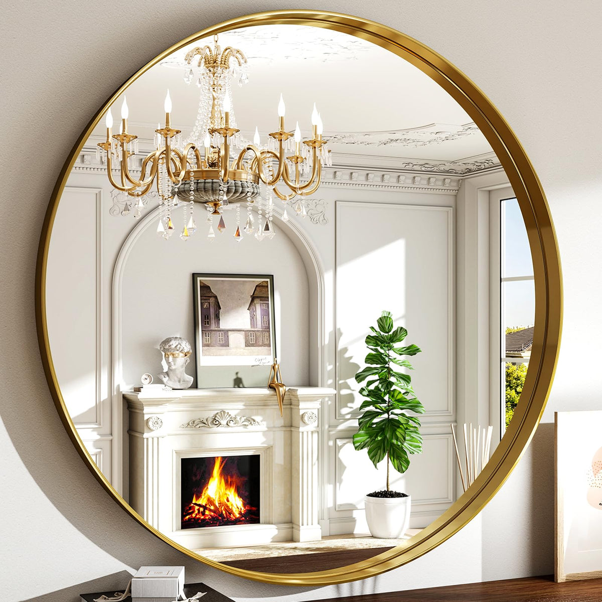 36 Inch Round Bathroom Mirror - Wall Mounted Circle Mirror with Metal Frame, Modern Mirror Suitable, Vanity