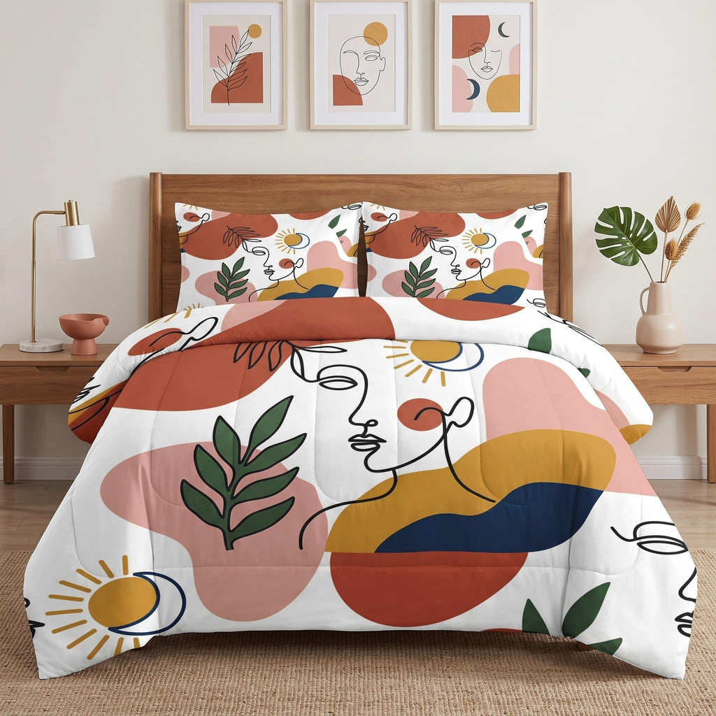 Twin Comforter Set, 2 Pieces Boho Orange Bedding Set