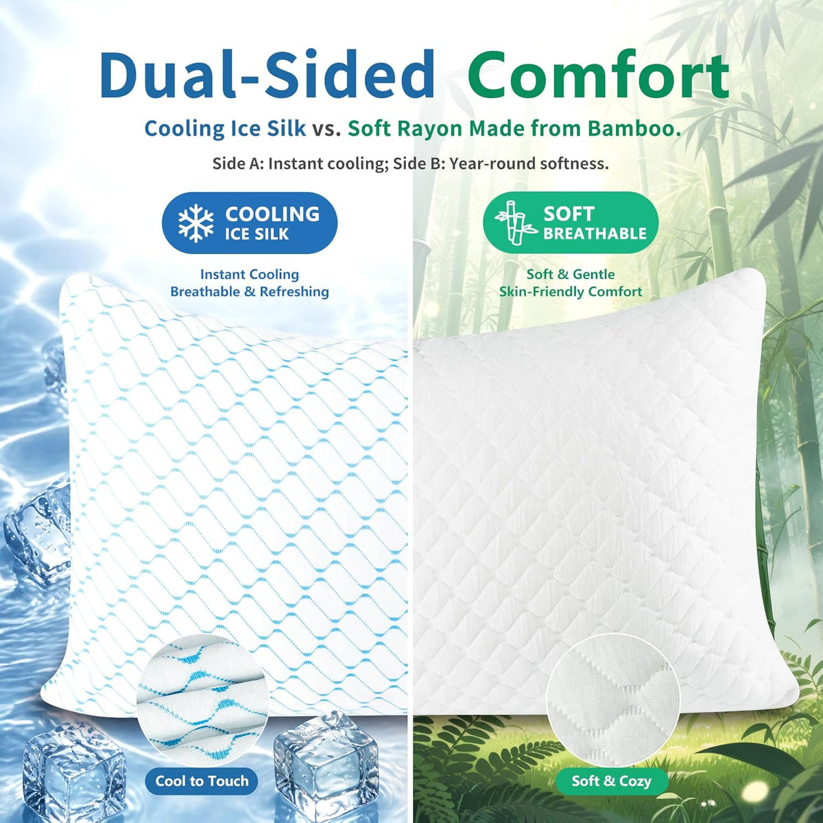 Memory Foam Pillows King Set of 2,Cooling Pillow for Side Sleepers