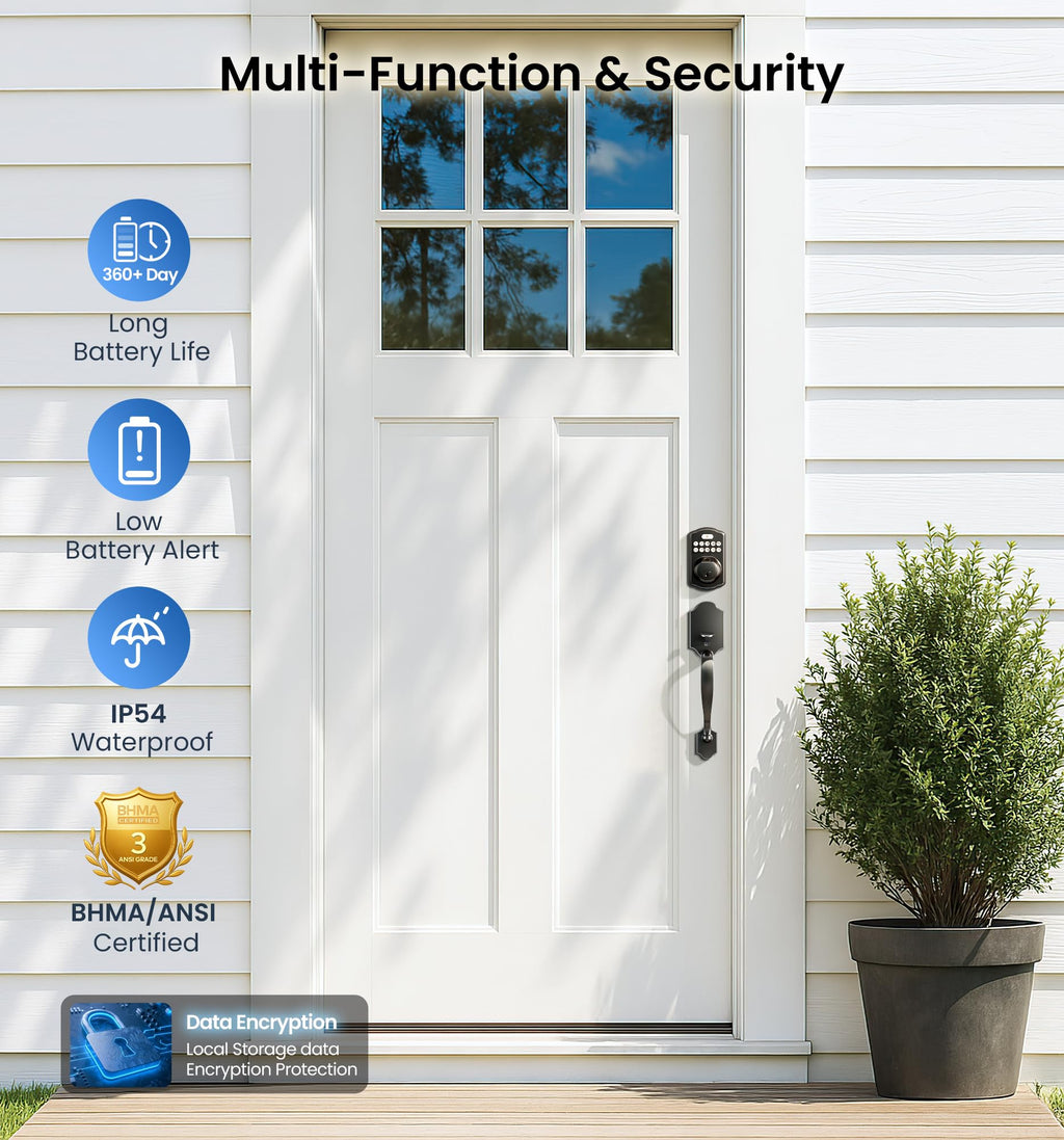 Fingerprint Door Lock, Keypad Deadbolt, Matte Black