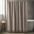 Linen Shower Curtain Boho Taupe Shower Curtain with Tassels 72"W x 72"L