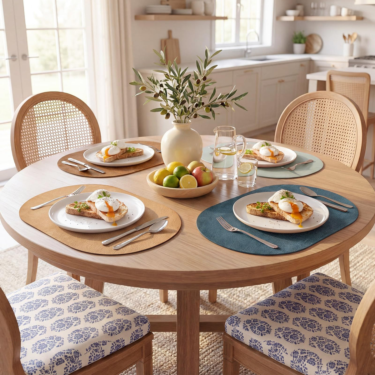 Vinyl Faux Leather Oval Placemats, Set of 4, Multicolor