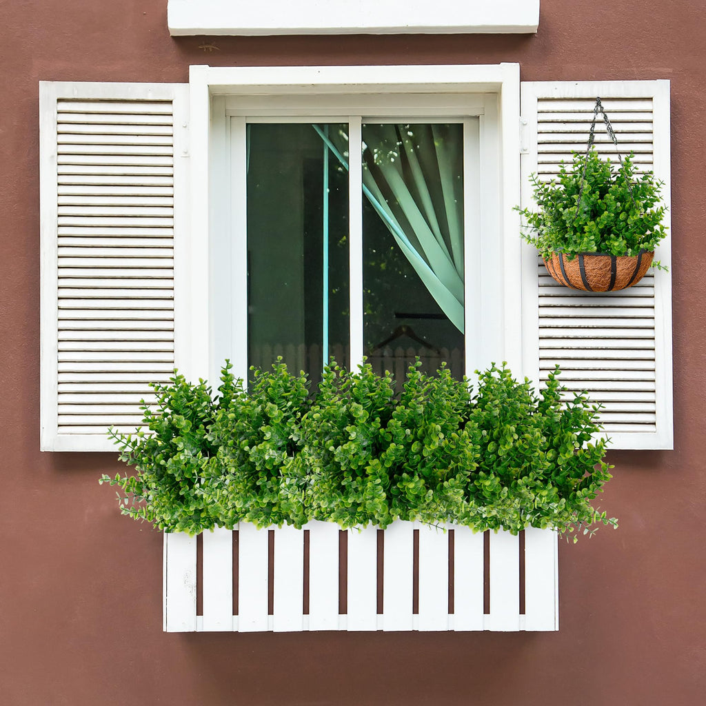 Artificial Flowers for Outdoors 12 Bundles UV Resistant Boxwood Shrubs Artificial Eucalyptus Fake Plants Faux Plastic