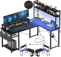 Small L Shaped Desk Gaming Desk with LED Lights & Power Outlets | Reversible L-Shaped Computer Desk with Monitor
