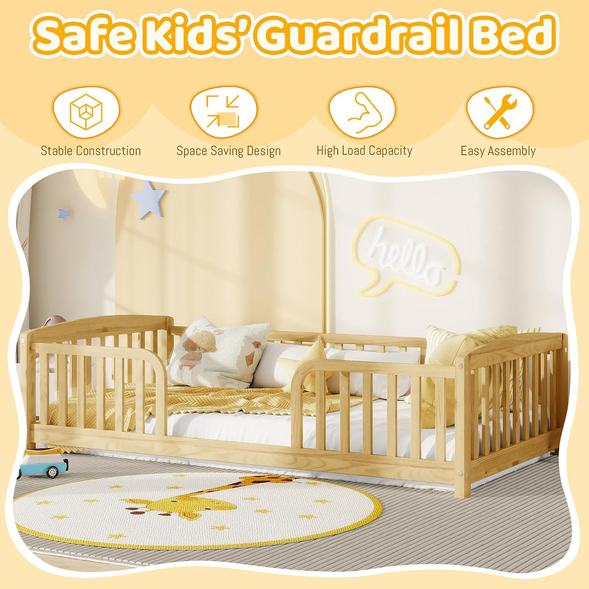 Toddler Floor Bed with Central Entrance, Natural