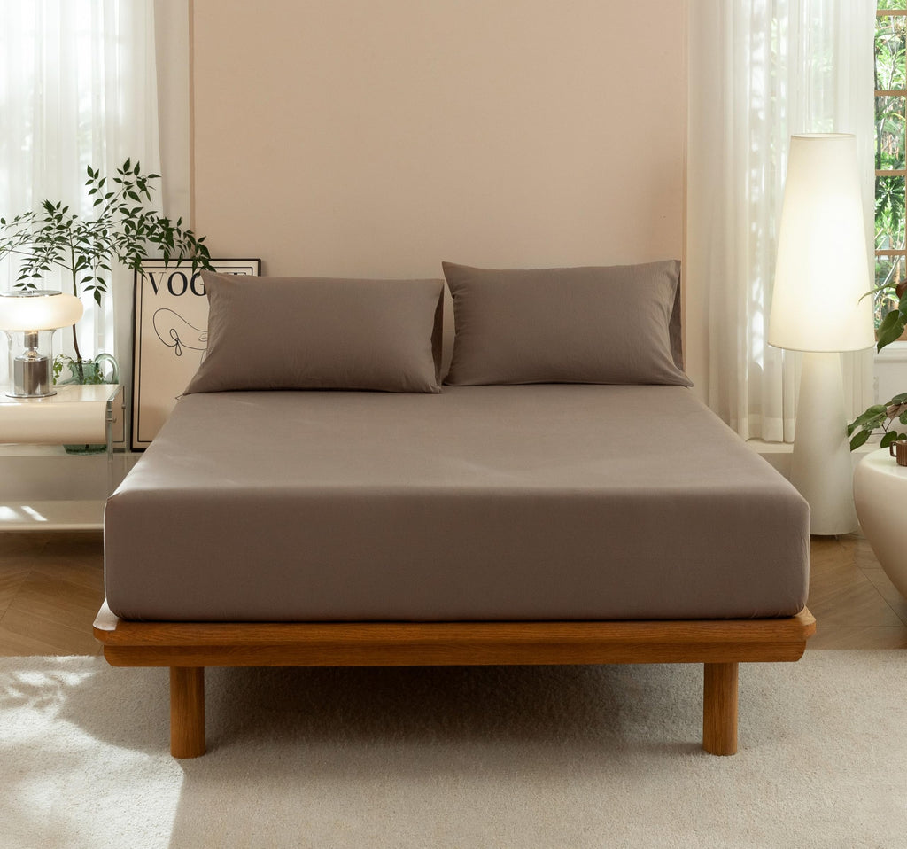 Washed Cotton Fitted Sheet Set, 3-Piece, Relaxed Linen Feel