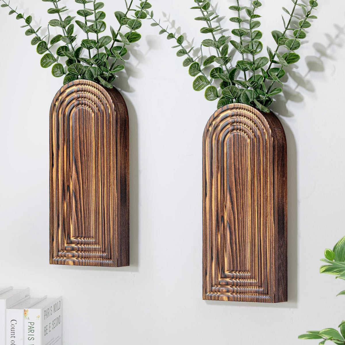 Wooden Wall Planter Vase Set of 2, Boho Hanging Planter for Indoor Plants & Flowers, Natural Wood Wall-Mounted