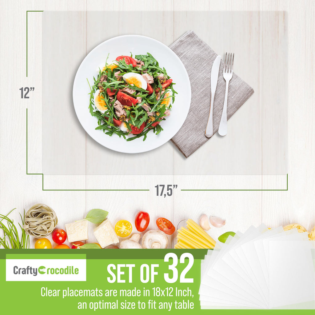 Clear Plastic Placemats Set of 32, 17.5x12 Transparent Vinyl Table Mats