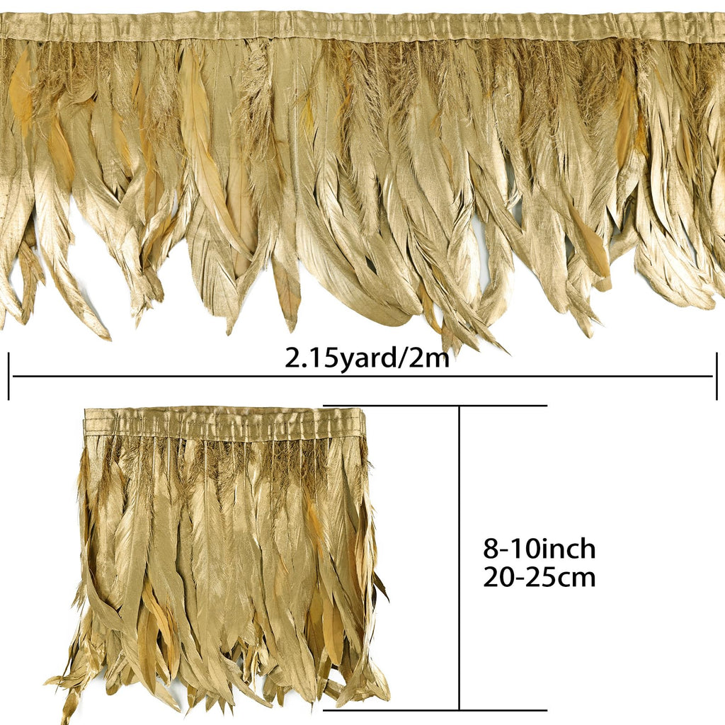 Gold Rooster Fringe Trim 2.15Yard 8-10inch for Feather Shawl Cape,DIY Sewing Craft Clothing Wedding Decoration