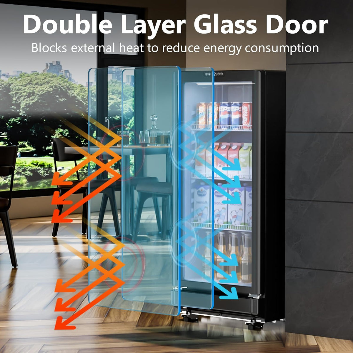6 Cu.Ft Commercial Refrigerators, Display Fridge with Double-Tempered Glass Door, Beverage Cooler for Bar, Office