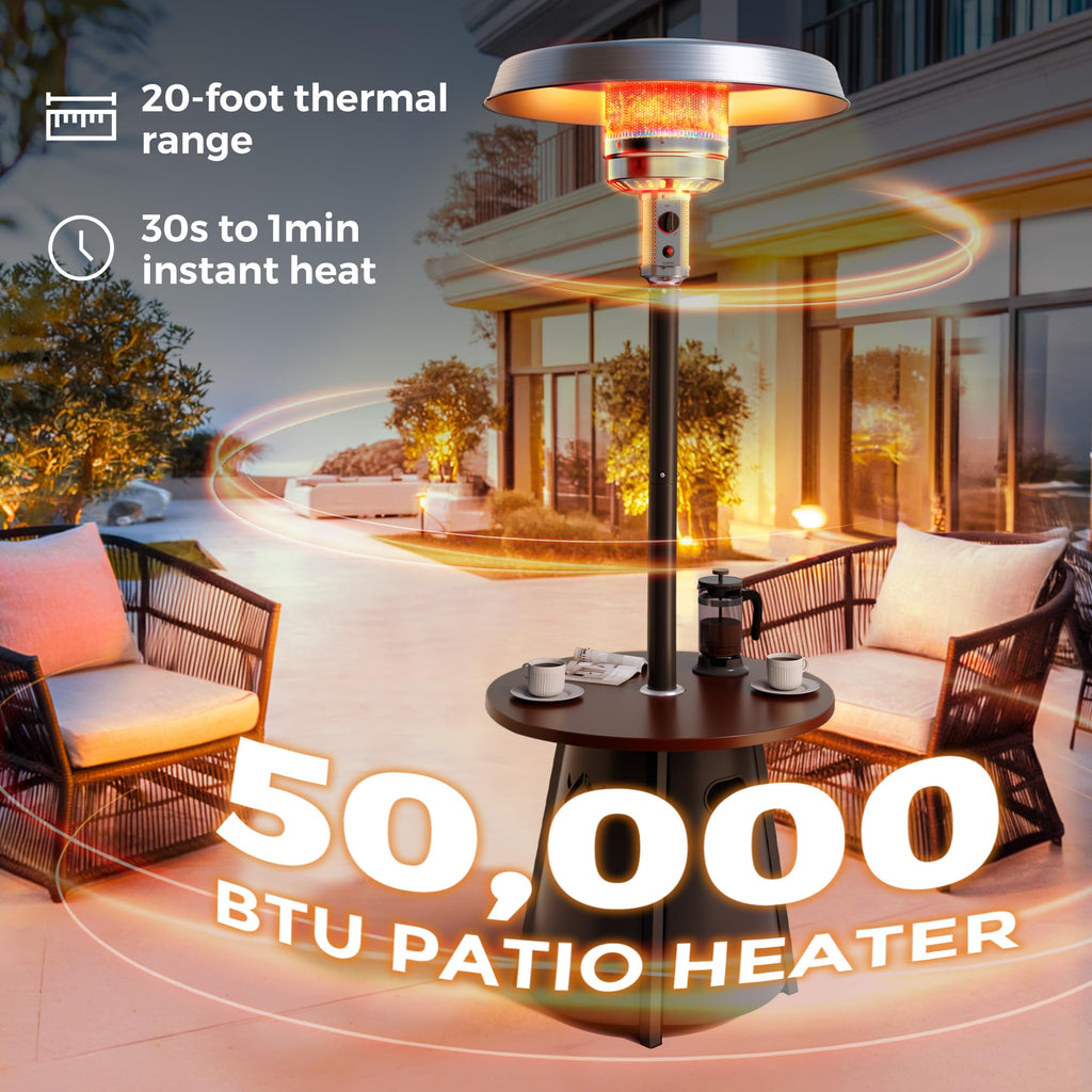 Patio heater, Propane Outdoor Heater with Round Table, Premium 304 Stainless Steel Burner, Triple Protection System,2
