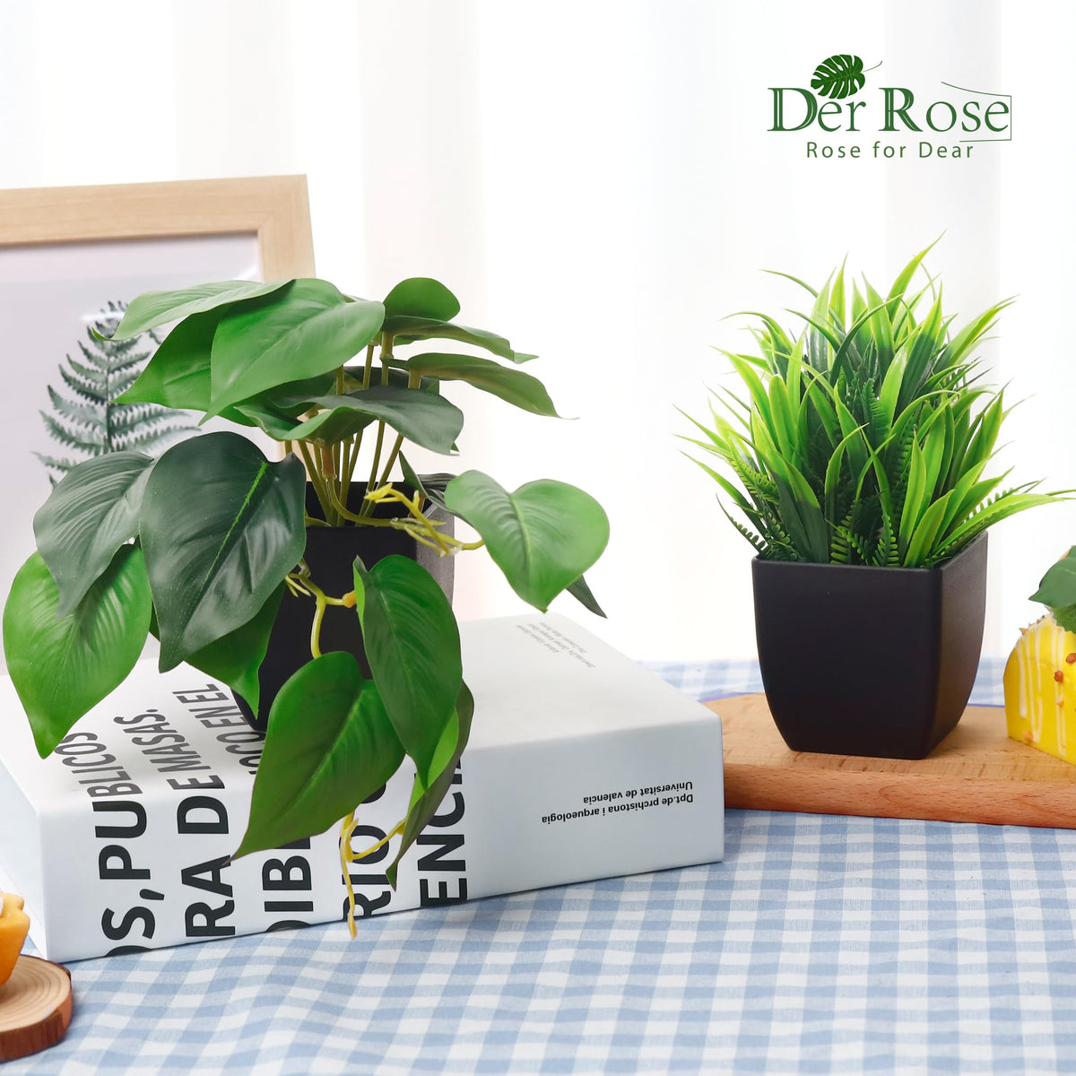 6Pcs Small Faux Plants Indoor with Black Pots Decor