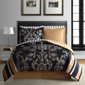 Lanwood Home Sabrina Damask 8-Piece Bed-in-A-Bag Comforter Set with Comforter, Pillow Shams, 4-Piece Sheet Set, & Bed