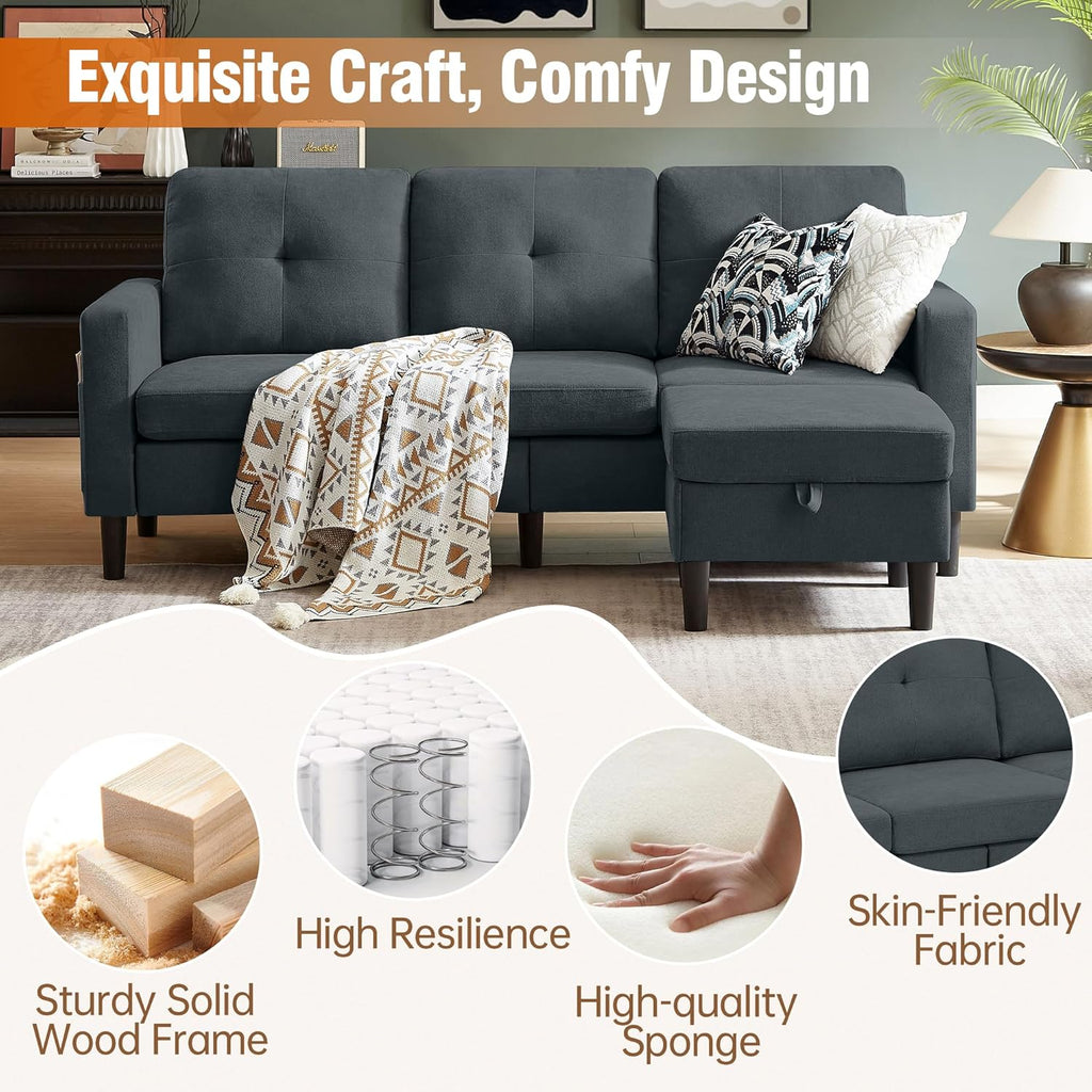 Sectional Sofa Couches for Living Room, L Shaped Couch 3-Seat Convertible Sectional Sofas with Removable Storage