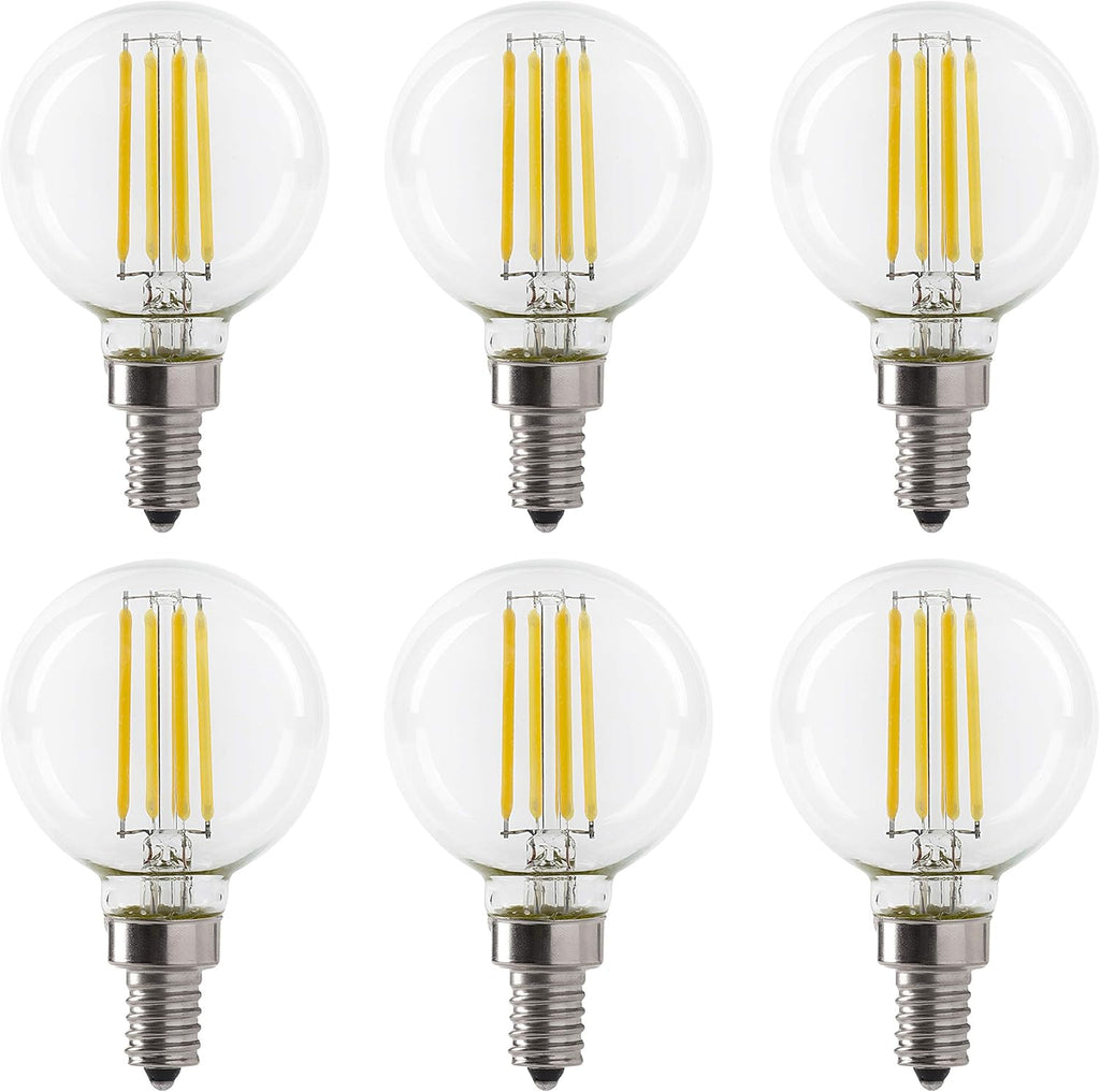 LED 5.5W G16.5 Clear Globe Filament Light Bulb, 50W Equivalent, 500 Lumens, 3000K Soft White, E12 Candelabra Base