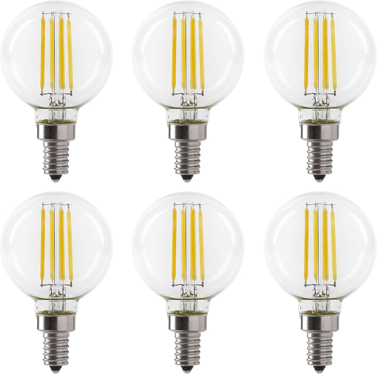 LED 5.5W G16.5 Clear Globe Filament Light Bulb, 50W Equivalent, 500 Lumens, 3000K Soft White, E12 Candelabra Base