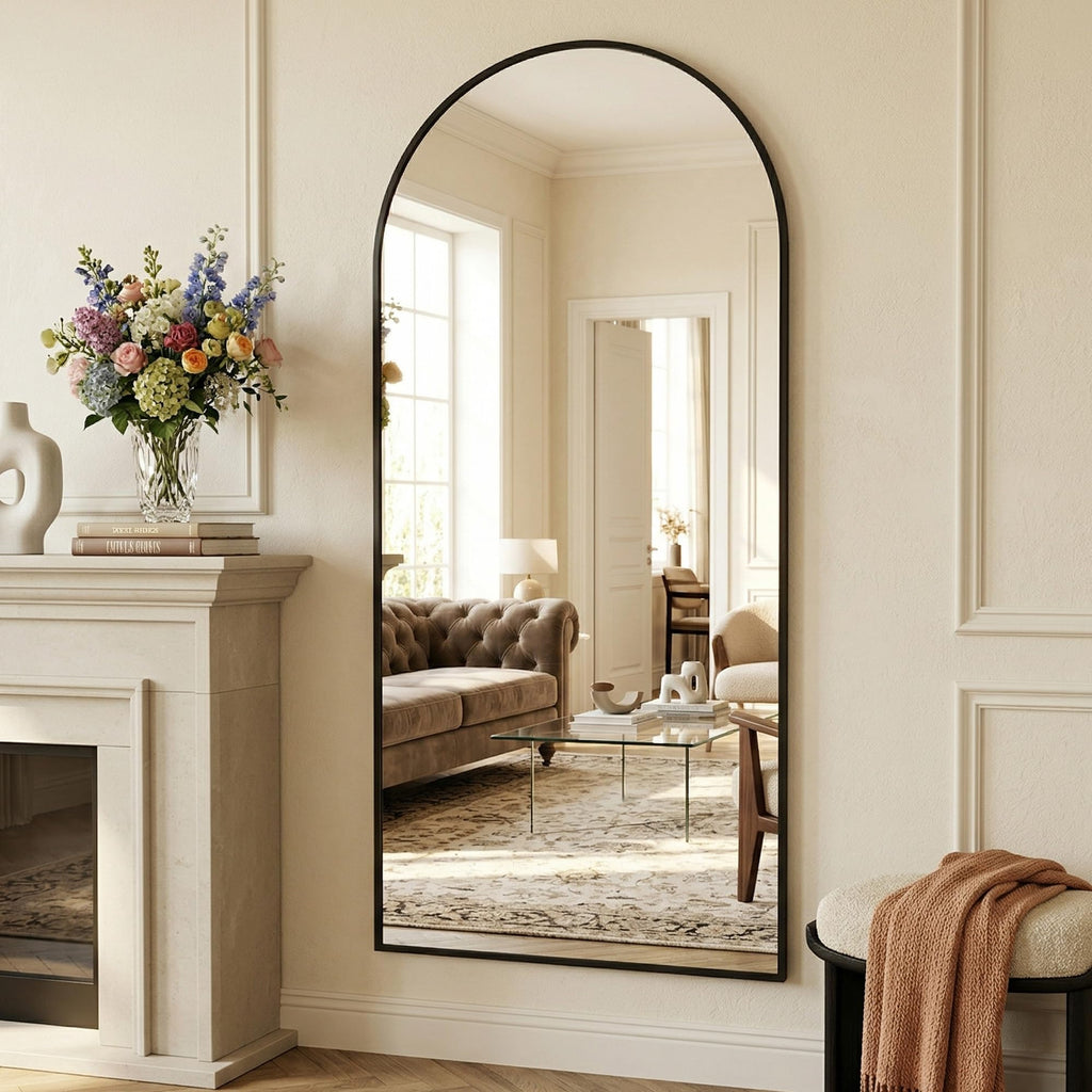 71"×32" Oversized Arched Full‐Length Mirror, Black Floor Mirror